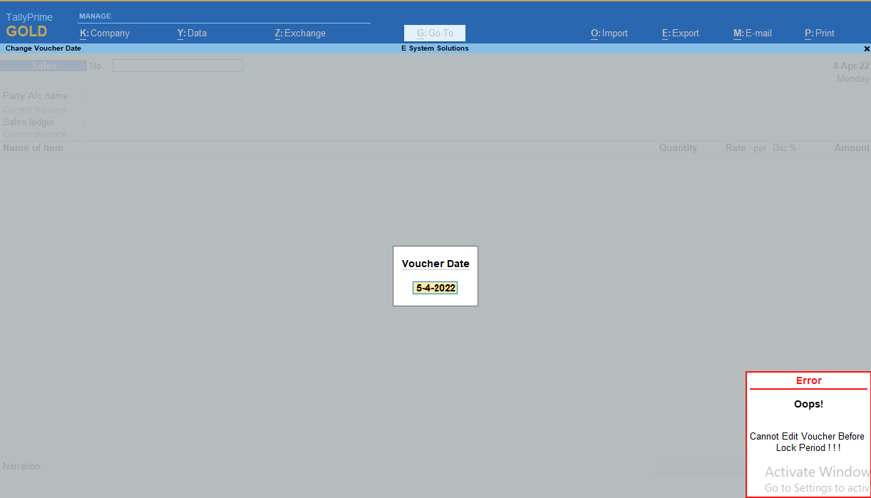 Lock Period for Voucher Create & Edit